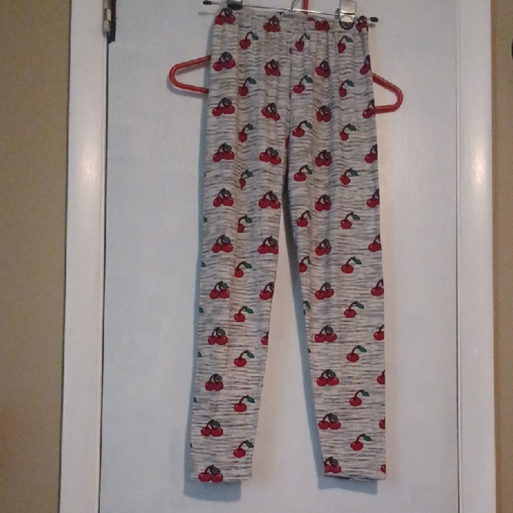 Cherry Print Girls Leggings - Gray and Red